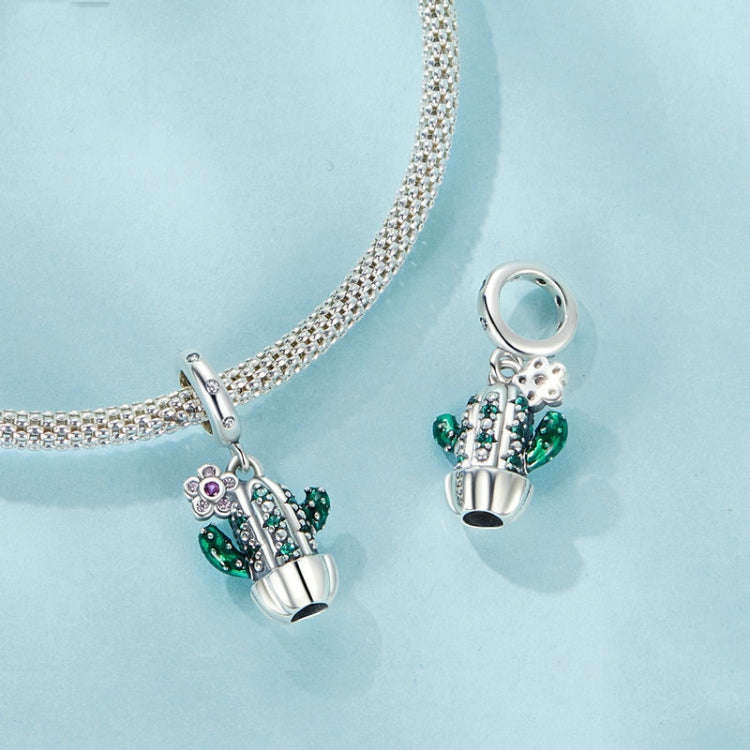 S925 Sterling Silver DIY Desert Cactus Potted Pendant Beads(SCC2831)
