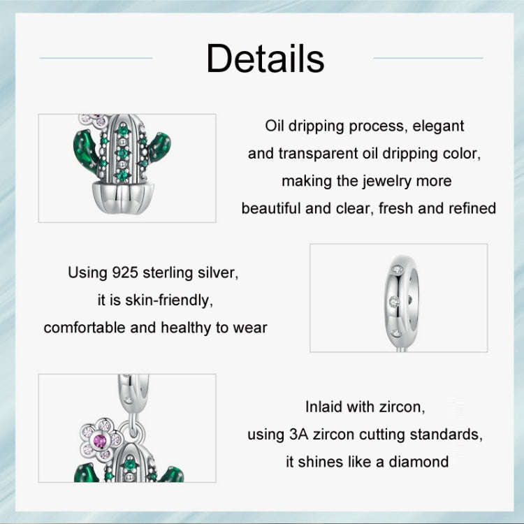 S925 Sterling Silver DIY Desert Cactus Potted Pendant Beads(SCC2831)