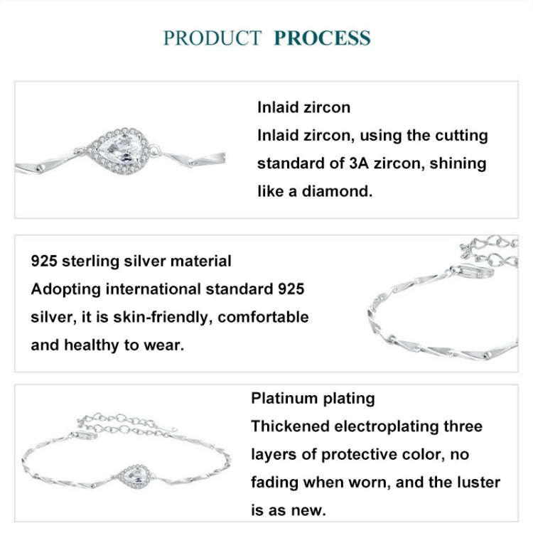 S925 Sterling Silver Platinum-Plated Teardrop-Shaped Zircon Bracelet(BSB185)