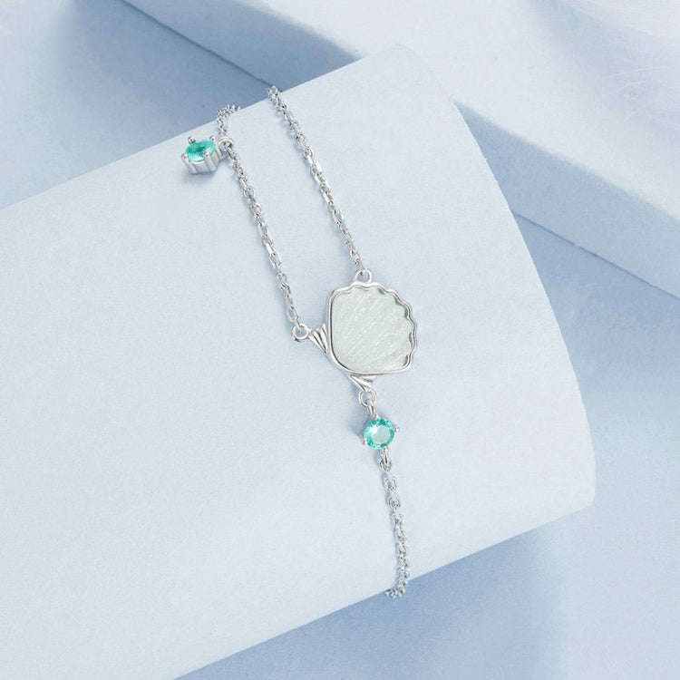 S925 Sterling Silver Platinum-Plated Summer Ocean-Style Shell Bracelet(BSB186)