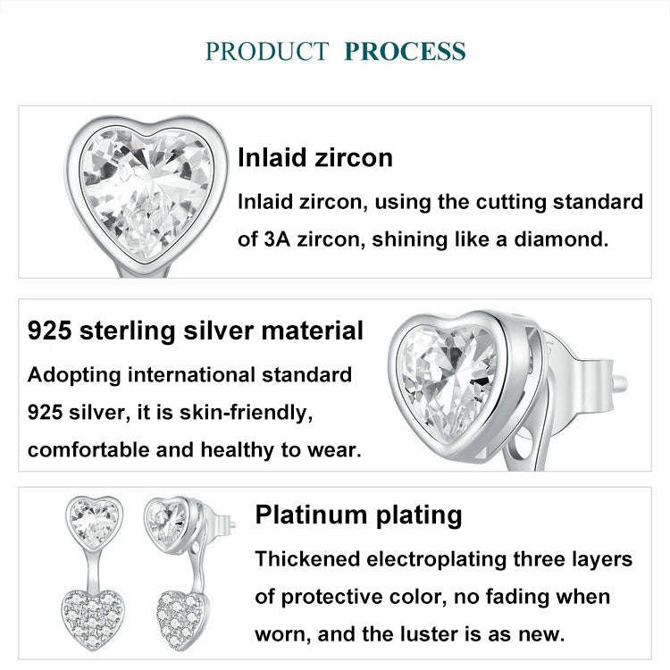 S925 Sterling Silver Plated With Platinum And Zircon Heart Earrings(BSE1043)