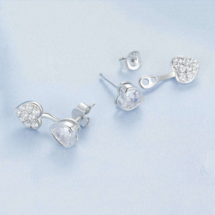 S925 Sterling Silver Plated With Platinum And Zircon Heart Earrings(BSE1043)