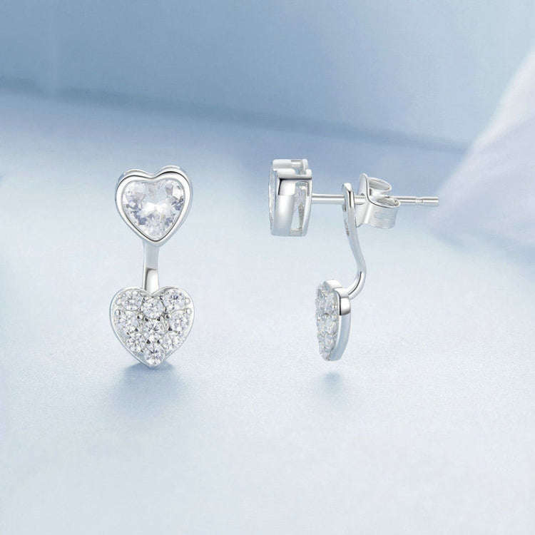 S925 Sterling Silver Plated With Platinum And Zircon Heart Earrings(BSE1043)