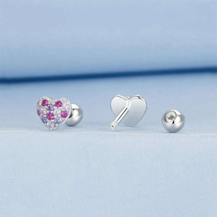S925 Sterling Silver Plated With Platinum Color-Blocked Zircon Heart-Shaped Earrings(BSE1044)