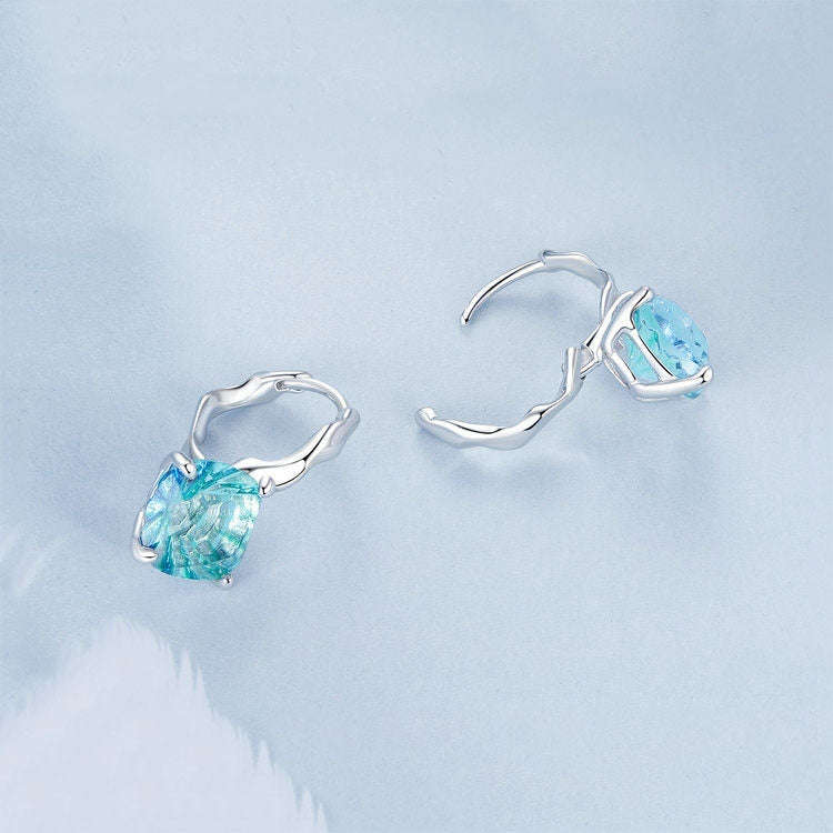 S925 Sterling Silver Platinum-plated Blue-green Glass Diamond Earrings(BSE1047)