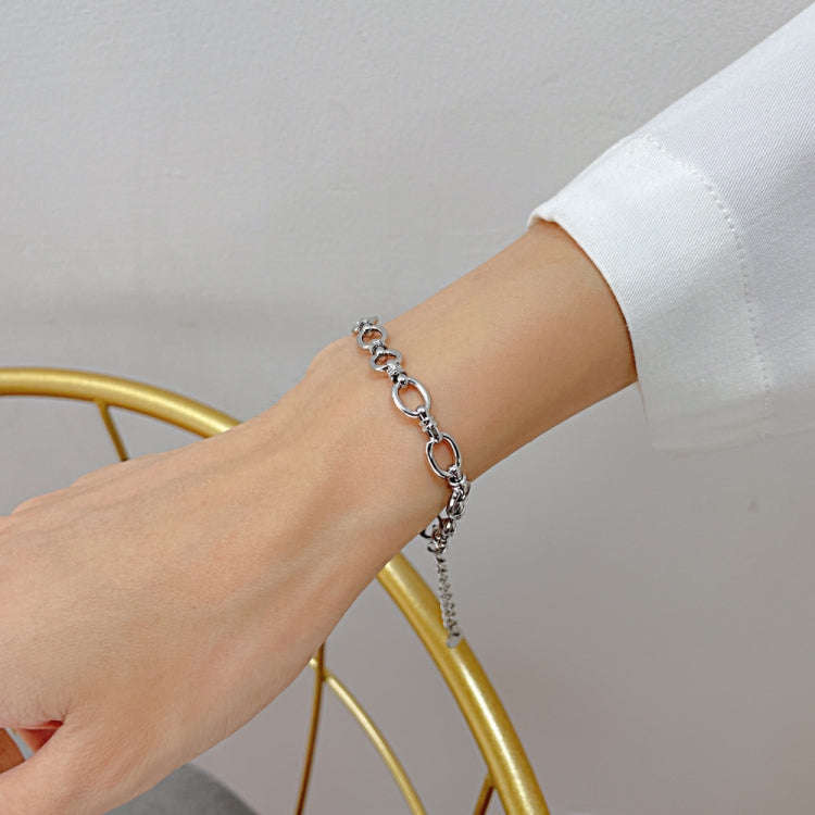 OPK 1384 Stainless Steel Plain Chain Jewelry Simple Splicing Bracelet, Color: Steel Color