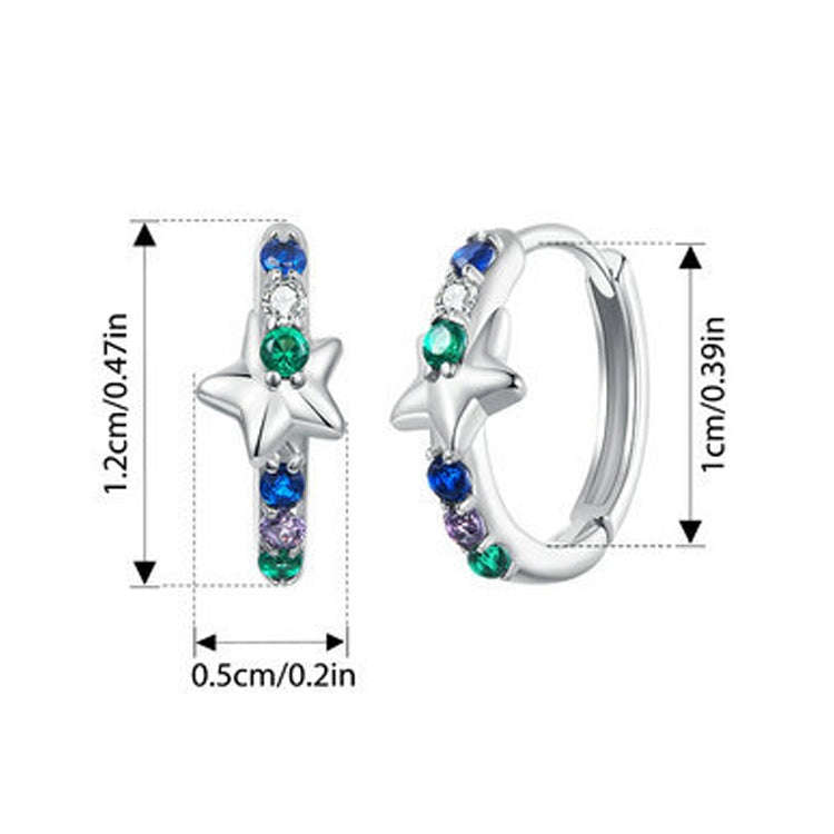 S925 Sterling Silver Platinum-plated Colorful Starlight Ear Clip Earrings(BSE1048)