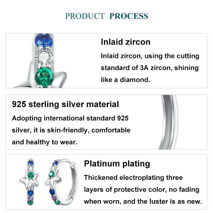 S925 Sterling Silver Platinum-plated Colorful Starlight Ear Clip Earrings(BSE1048)