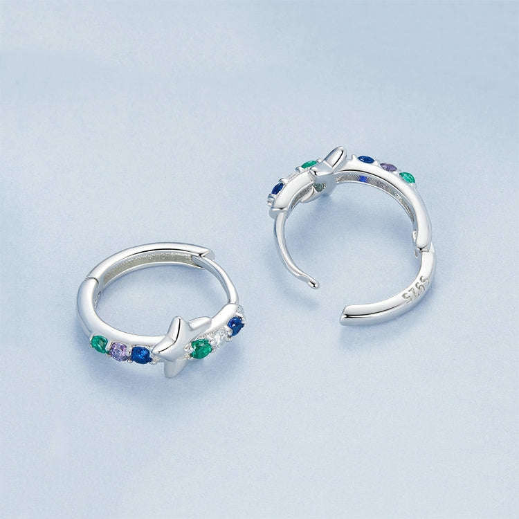 S925 Sterling Silver Platinum-plated Colorful Starlight Ear Clip Earrings(BSE1048)