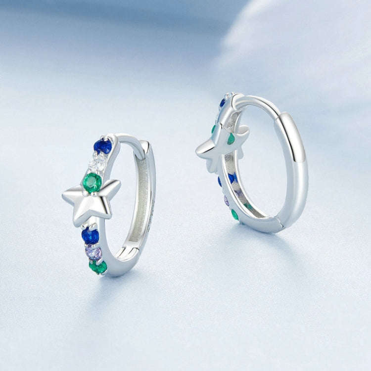 S925 Sterling Silver Platinum-plated Colorful Starlight Ear Clip Earrings(BSE1048)