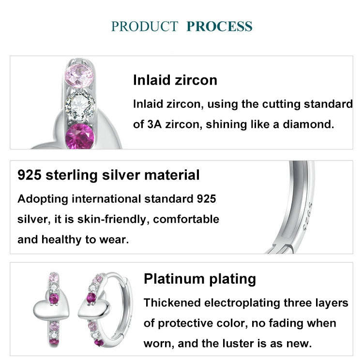 S925 Sterling Silver Platinum-plated Colorful Heart-shaped Earrings(BSE1049)