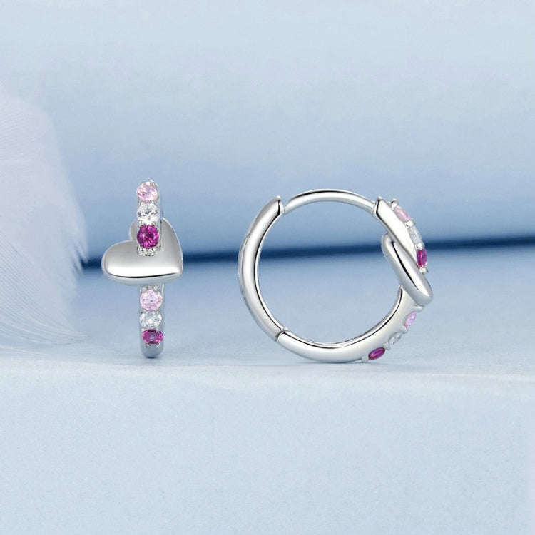 S925 Sterling Silver Platinum-plated Colorful Heart-shaped Earrings(BSE1049)