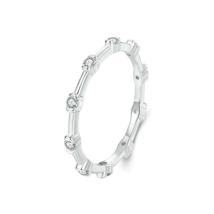 S925 Sterling Silver Platinum-plated Inlaid Zircon Ring Fine Sparkle Ring, Model: BSR576(8)