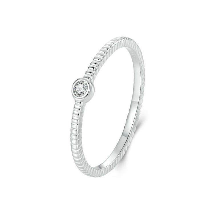 S925 Sterling Silver Platinum-plated Inlaid Zircon Ring Fine Sparkle Ring, Model: BSR577(7)
