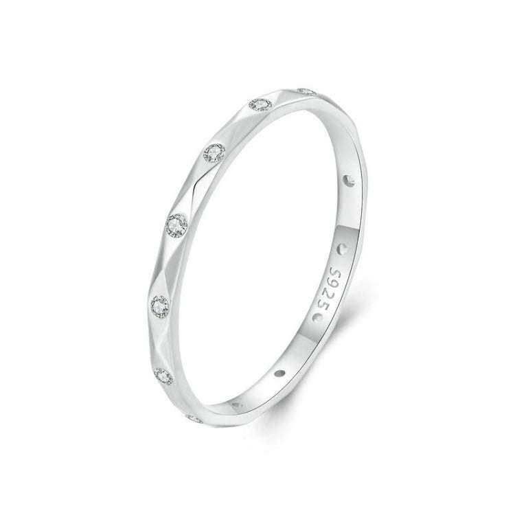 S925 Sterling Silver Platinum-plated Inlaid Zircon Ring Fine Sparkle Ring, Model: BSR578(6)