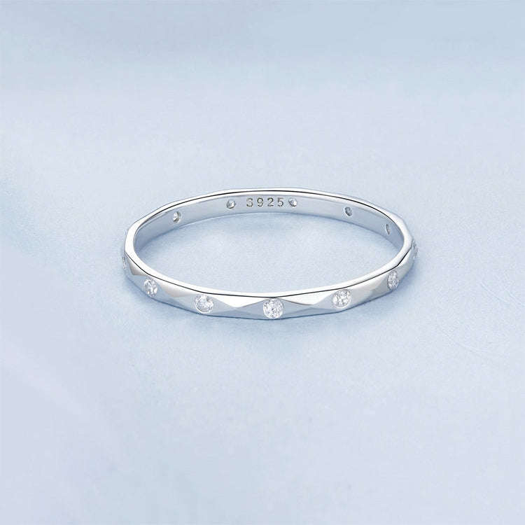 S925 Sterling Silver Platinum-plated Inlaid Zircon Ring Fine Sparkle Ring, Model: BSR578(6)
