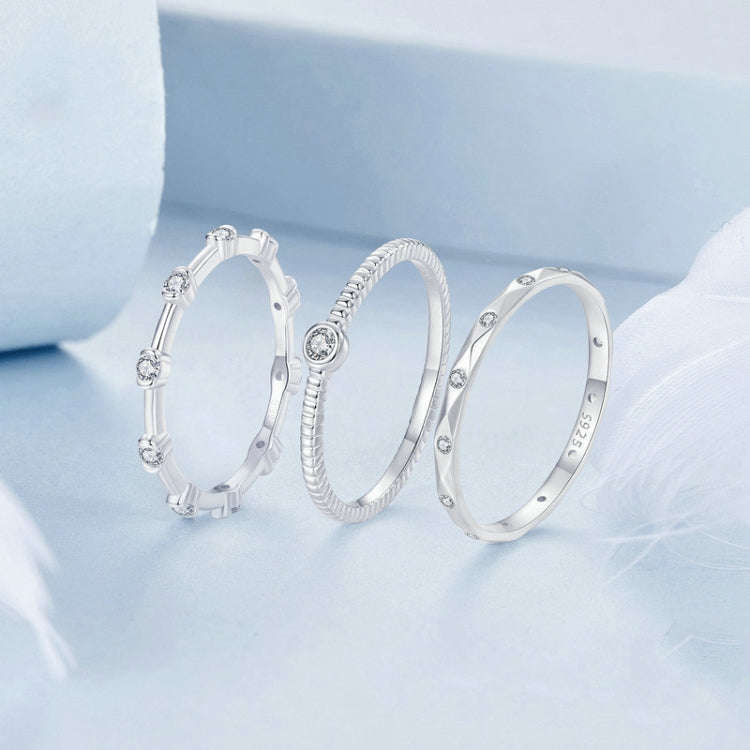S925 Sterling Silver Platinum-plated Inlaid Zircon Ring Fine Sparkle Ring, Model: BSR576(8)