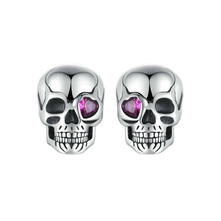 S925 Sterling Silver Oxidized Dark Style Skull Earrings Halloween Earrings(SCE1771)