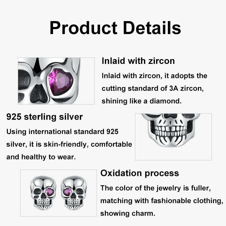 S925 Sterling Silver Oxidized Dark Style Skull Earrings Halloween Earrings(SCE1771)