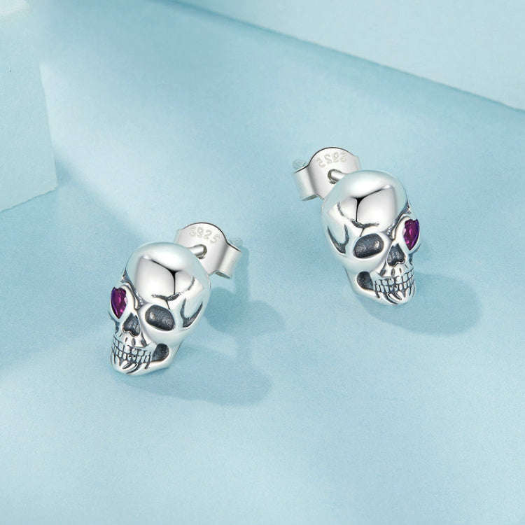 S925 Sterling Silver Oxidized Dark Style Skull Earrings Halloween Earrings(SCE1771)