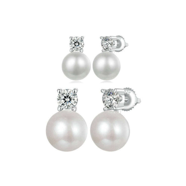 S925 Sterling Silver Platinum-plated Moissanite Pearl Earrings, Size: 0.1 Carat