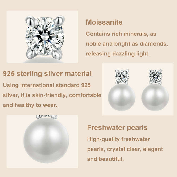 S925 Sterling Silver Platinum-plated Moissanite Pearl Earrings, Size: 0.1 Carat