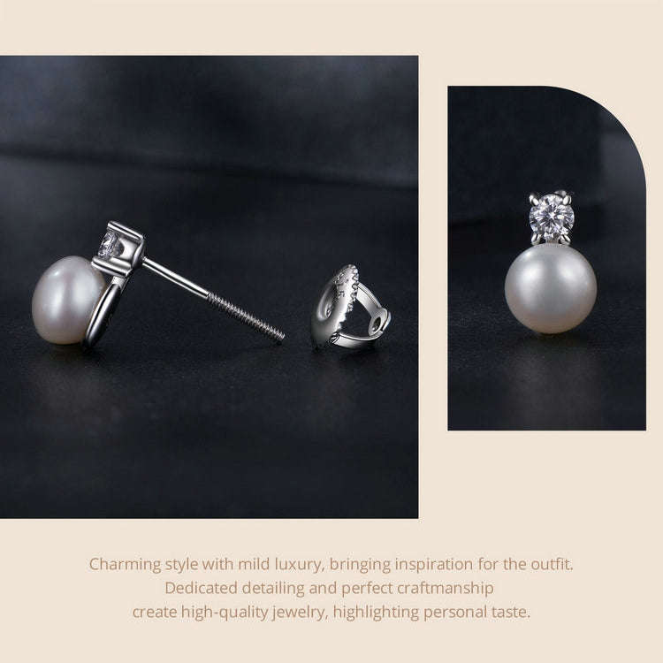 S925 Sterling Silver Platinum-plated Moissanite Pearl Earrings, Size: 0.1 Carat