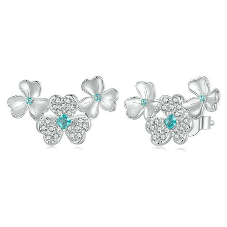S925 Sterling Silver Platinum-Plated Lucky Clover Earrings(BSE1026)