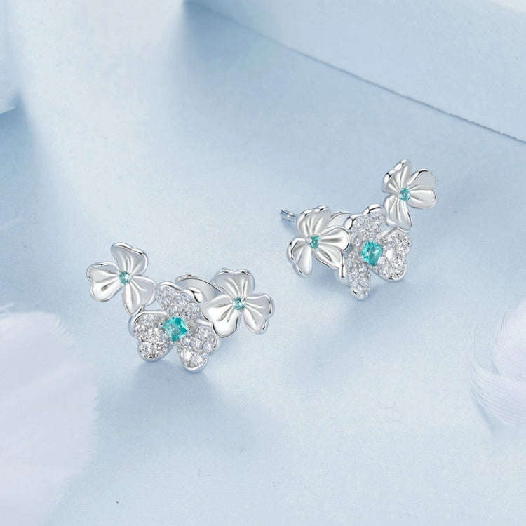S925 Sterling Silver Platinum-Plated Lucky Clover Earrings(BSE1026)