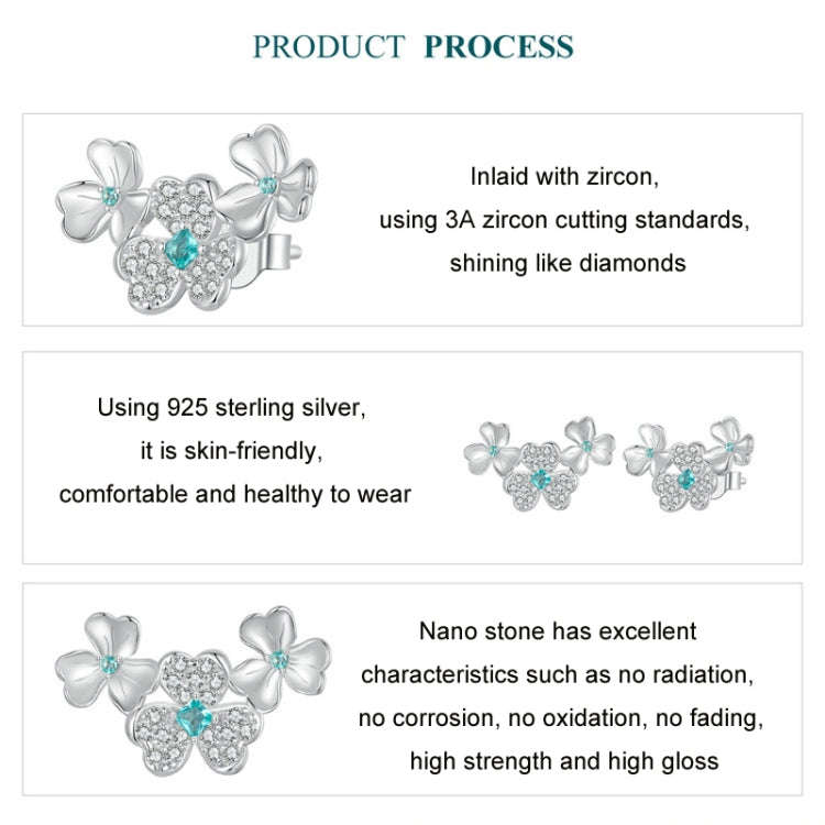 S925 Sterling Silver Platinum-Plated Lucky Clover Earrings(BSE1026)