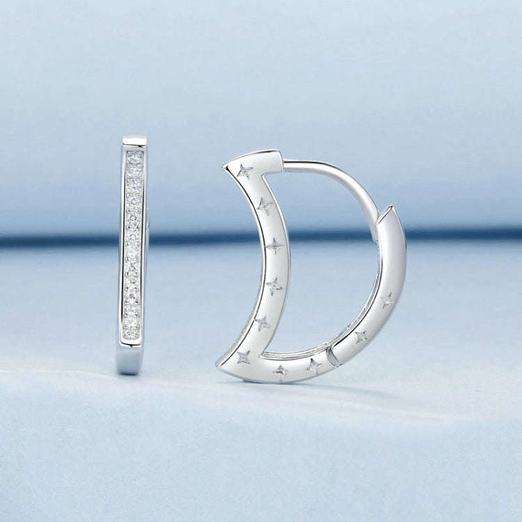 S925 Sterling Silver Platinum-Plated Crescent Zircon Earrings(BSE1031)
