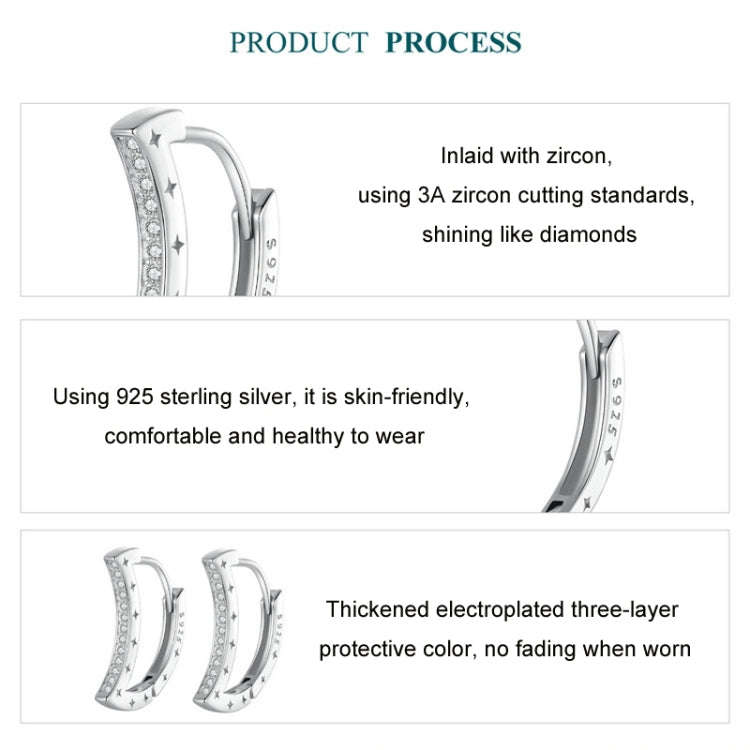 S925 Sterling Silver Platinum-Plated Crescent Zircon Earrings(BSE1031)