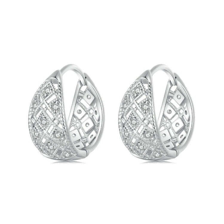 S925 Sterling Silver Platinum Zircon Vintage Lace Pattern Hollow Earrings(BSE1035)