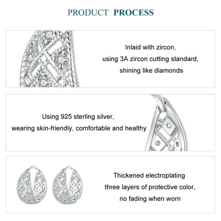 S925 Sterling Silver Platinum Zircon Vintage Lace Pattern Hollow Earrings(BSE1035)