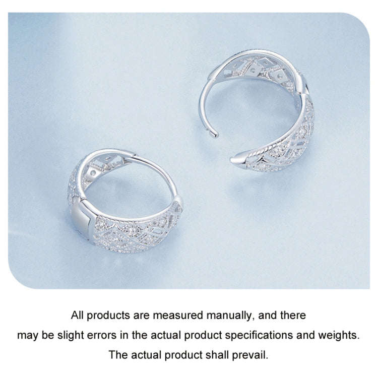 S925 Sterling Silver Platinum Zircon Vintage Lace Pattern Hollow Earrings(BSE1035)