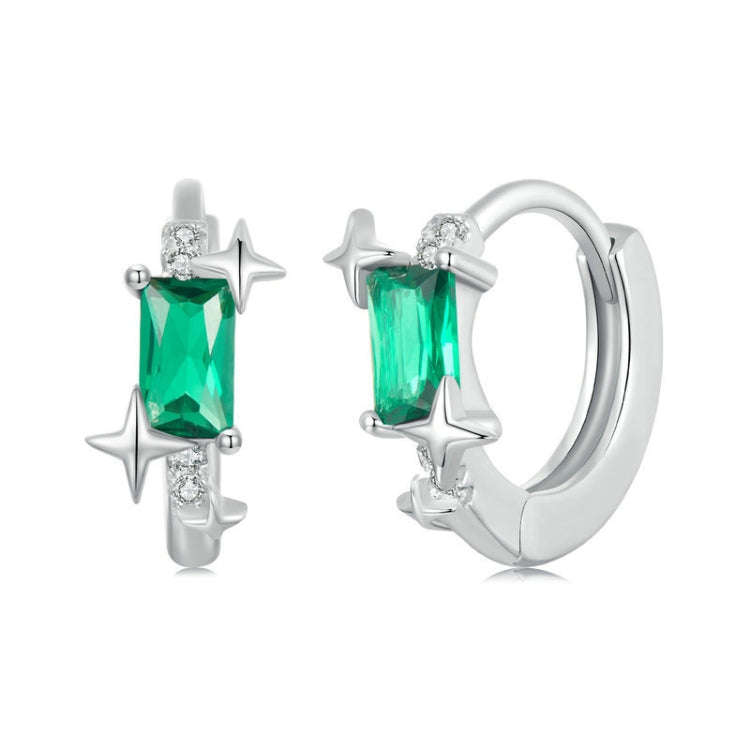 S925 Sterling Silver Platinum-plated Zircon Emerald Shining Earrings(BSE1036)