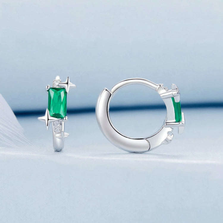S925 Sterling Silver Platinum-plated Zircon Emerald Shining Earrings(BSE1036)