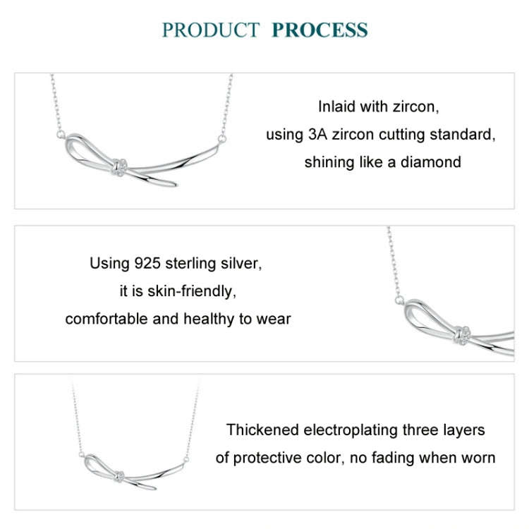 S925 Sterling Silver Platinum Zircon Knot Clavicle Necklace(BSN392)