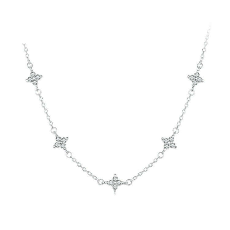 S925 Sterling Silver Platinum-plated Four-leaf Clover Star-shaped Clavicle Necklace(BSN394)