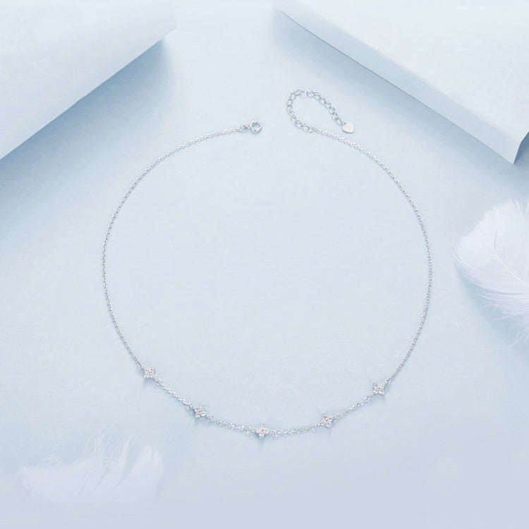 S925 Sterling Silver Platinum-plated Four-leaf Clover Star-shaped Clavicle Necklace(BSN394)