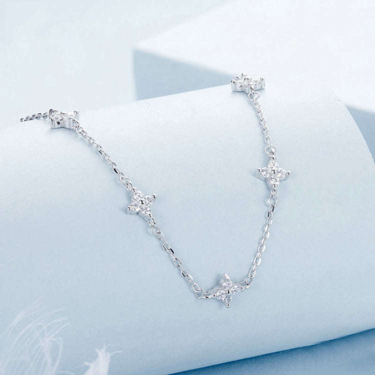 S925 Sterling Silver Platinum-plated Four-leaf Clover Star-shaped Clavicle Necklace(BSN394)