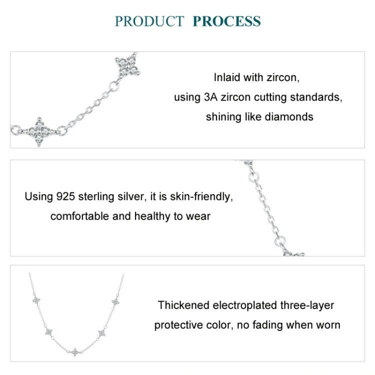 S925 Sterling Silver Platinum-plated Four-leaf Clover Star-shaped Clavicle Necklace(BSN394)