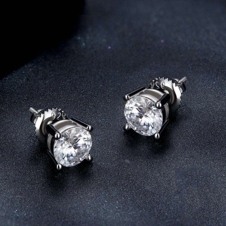 MSE003 S925 Sterling Silver Platinum-plated Four-claw Earrings, Size: XL