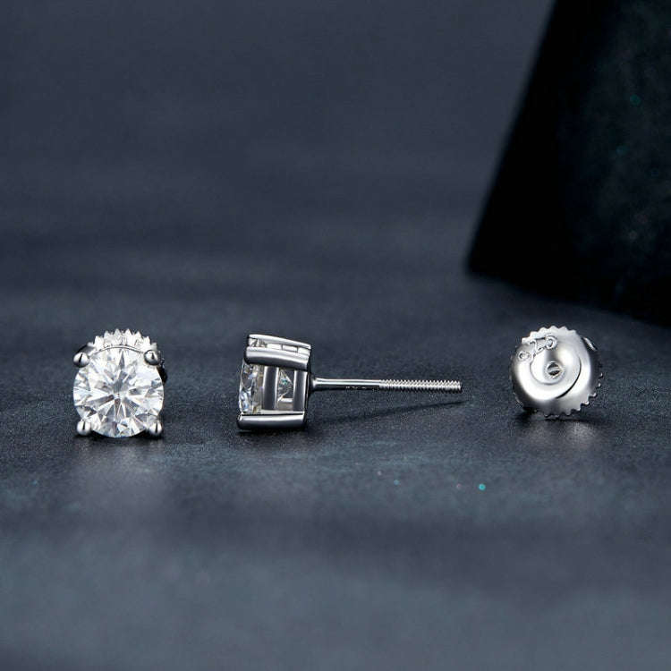 MSE003 S925 Sterling Silver Platinum-plated Four-claw Earrings, Size: XL