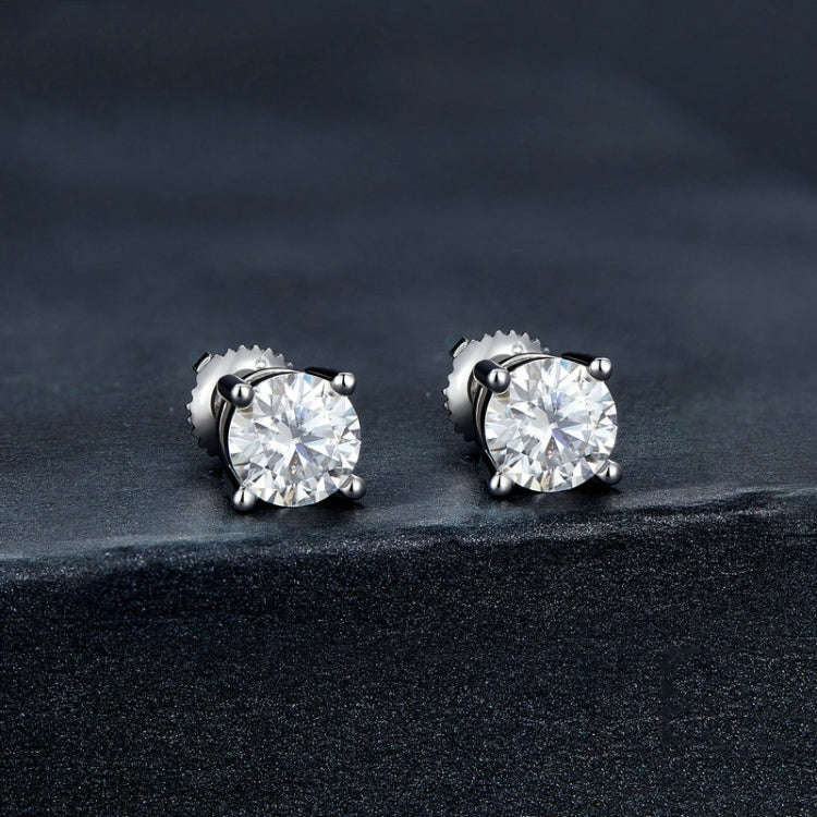 MSE003 S925 Sterling Silver Platinum-plated Four-claw Earrings, Size: XL