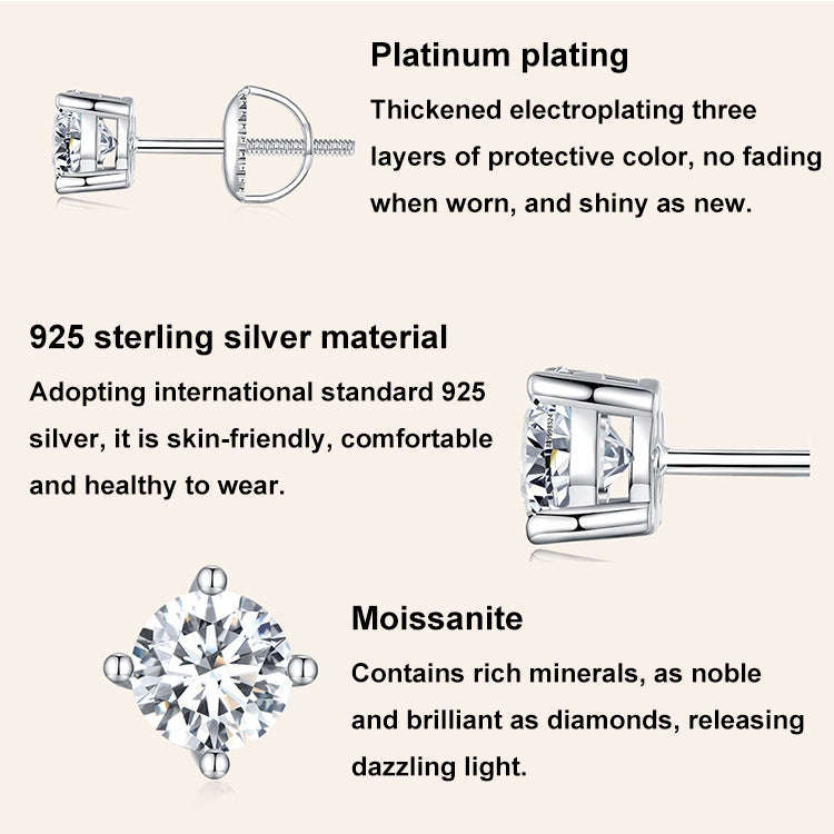 MSE003 S925 Sterling Silver Platinum-plated Four-claw Earrings, Size: XL