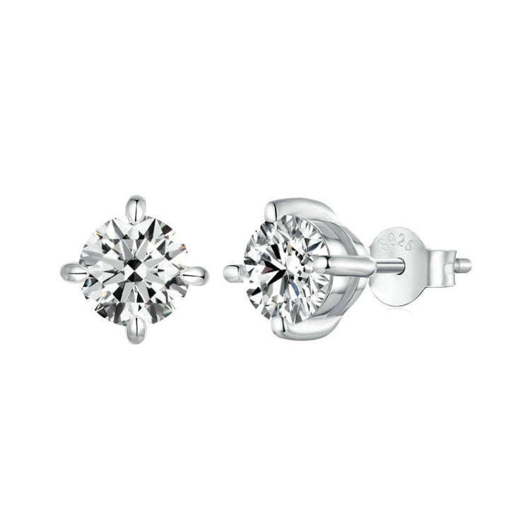 MSE038 S925 Sterling Silver Moissanite Earrings, Color: 1ct Silver
