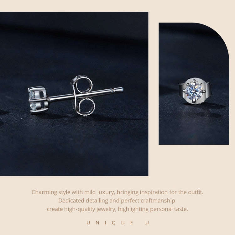 MSE038 S925 Sterling Silver Moissanite Earrings, Color: 0.5ct Silver