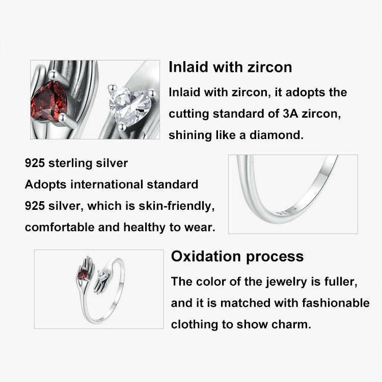S925 Sterling Silver Oxidized Love and True Protection Ring Open Ring Jewelry(SCR1048-E)