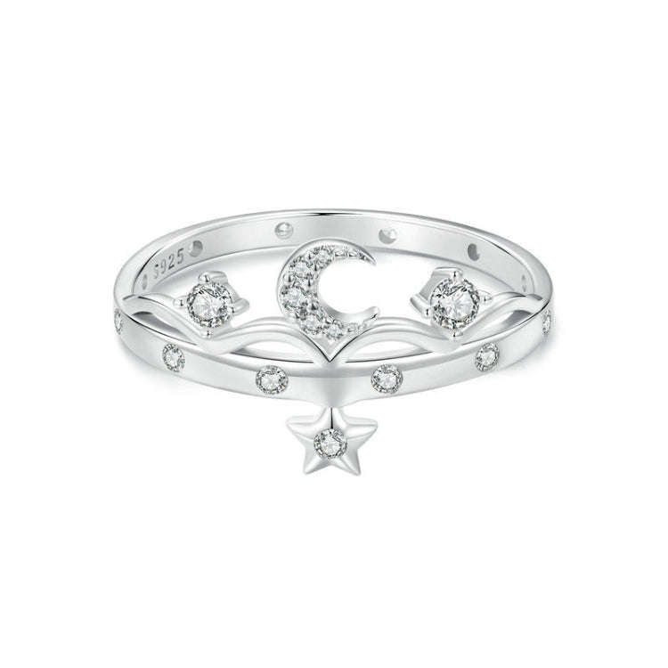 SCR1046 S925 Sterling Silver Platinum-plated Romantic Star and Moon Ring(7)